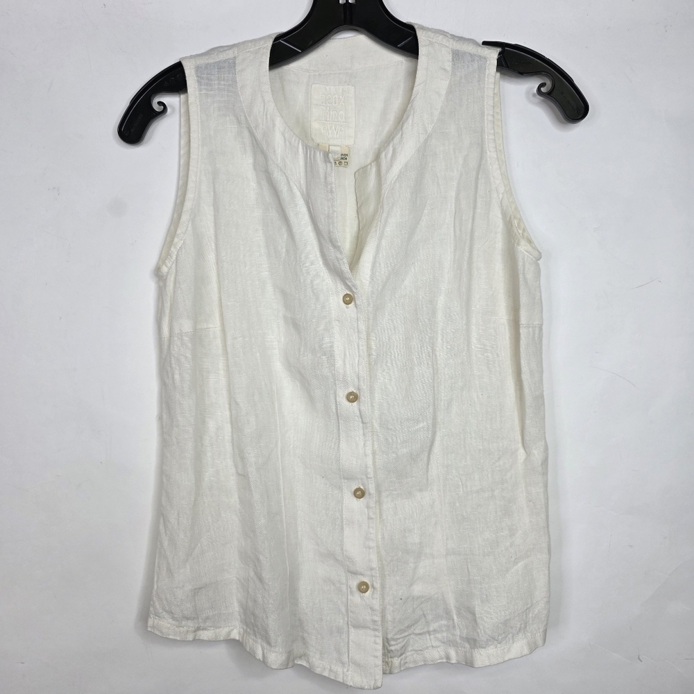120%Lino  100% flax linen Button down Sleeveless top